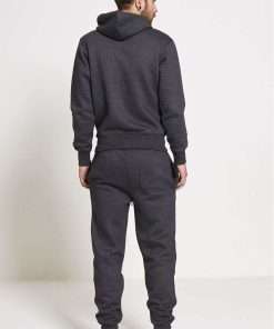 Charcoal Colour Fleece Joggings Pockets Bottoms Plain Tracksuits For Men