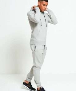 Grey Colour Block Hooded Tracksuits For Men's
