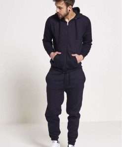 Navy Blue Fleece Jogging Pocket Bottom Basic Tracksuits For Men's