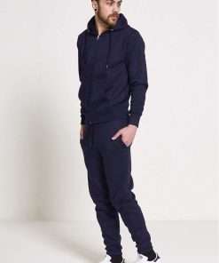 Navy Colour Fleece Jogging Pocket Bottom Basic Tracksuits For Men's