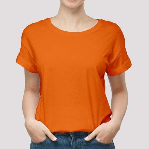 Orange-Short-Sleeve-Roun-Neck-Girls-Basic-T-shirt