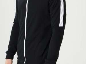 Black Semi Thick Funnel Neck Tracksuit with White Stripe for Men