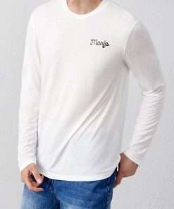 Men crew neck White long sleeve tee