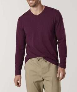 Premium Long Sleeve V-Neck Tee for Men maroon