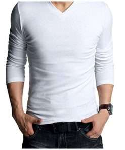 Premium Long Sleeve V-Neck Tee for Men white