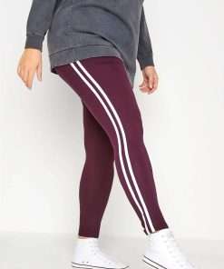 Side Striped Casual Leggings for Women maroon