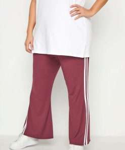 Side Striped High Waist Flared Trousers for Women Wine Red Color