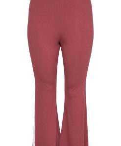 Side Striped High Waist Flared Trousers for Women Wine Red Color