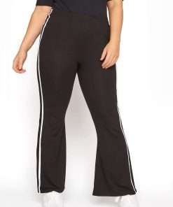 Side Striped High Waist Flared Trousers for Women Black Color