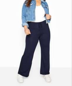 Basic Colour Wide Leg Jersey Yoga Pants for Women Navy