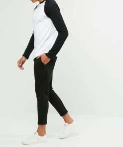 Long Sleeve T-Shirt with Contrast Raglan Sleeves for Men Black Color