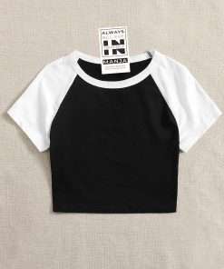 White Colour Raglan Half Sleeve Crop Top Tee For Women