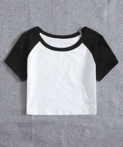 Black Colour Raglan Half Sleeve Crop Top Tee For Women