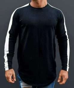 Side White Striped Round Edges Raglan Long Sleeve T-Shirt for Men