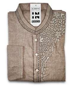 Hand Loomed Cotton Khadi Punjabi chocolate 1