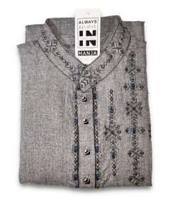Khadi Cotton Embroided Punjabi grey 1
