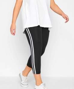 Thin Dual Striped Soft Women Cropped Black Manja Leggings UK