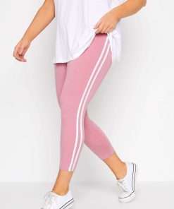 Thin Dual Striped Soft Women Cropped Pink Manja Leggings UK
