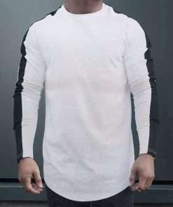 Side Black Striped Round Edges Raglan Long Sleeve T-Shirt for Men