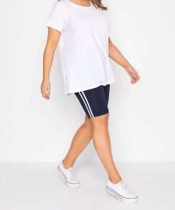 Comfy Tees with Double Stripe Semi-Long Cycling Shorts Set for Women Navy