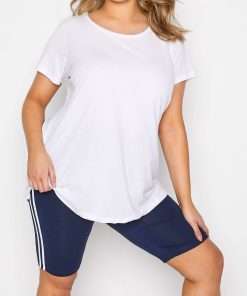 Comfy Tees with Double Stripe Semi-Long Cycling Shorts Set for Women Navy