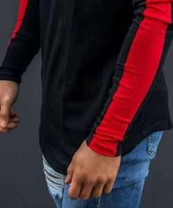 Side Red Striped Round Edges Raglan Long Sleeve T-Shirt for Men