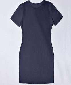 Short Sleeve Solid Bodycon Dress for Women Navy