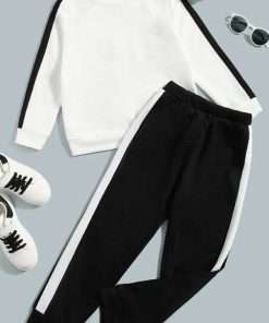 Striped Sweatshirt With Striped Cuff Joggers for Boys