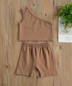 Kids Baby Girls Beach Wear Top & Shorts Set Brown