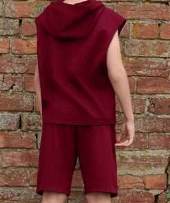 Boys Solid Hooded Top & Shorts Set maroon