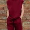 Boys Solid Hooded Top & Shorts Set maroon