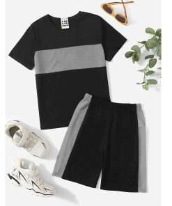 Boy's Contrasted Tee & Shorts Set Grey