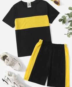 Boy's Contrasted Tee & Shorts Set Yellow