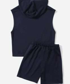 Boys Solid Hooded Top & Shorts Set navy