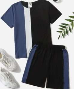 Boy's Colour Block T-Shirt & Shorts Navy