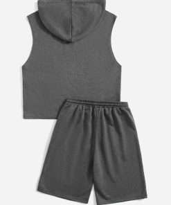 Boys Solid Hooded Top & Shorts Set charcoal