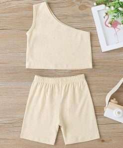 Kids Baby Girls Beach Wear Top & Shorts Set Cream
