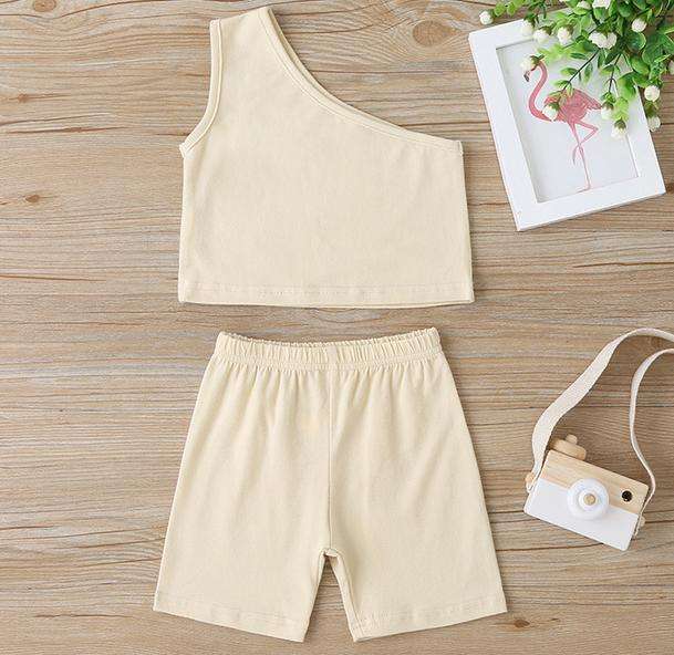 Kids Baby Girls Beach Wear Top & Shorts Set Cream