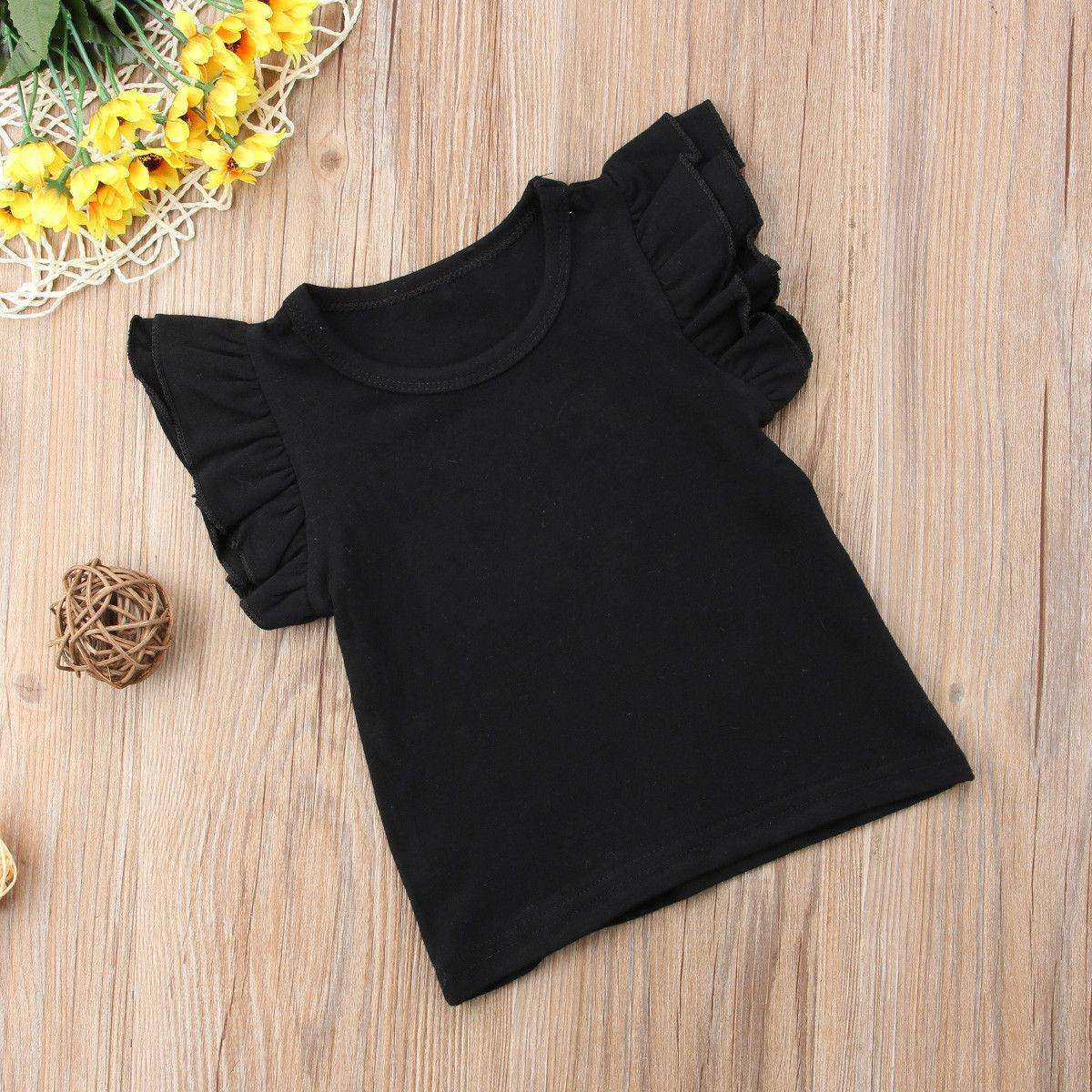Short Raffels Sleeve Baby Tees Black