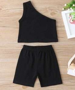 Kids Baby Girls Beach Wear Top & Shorts Set Black