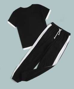 Boy's Sporty Tee & Striped Elastic Sweatpants