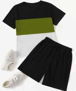 Boy's Color Block Tee & Bottom Set Khaki