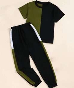 Boy's Sporty Tee & Striped Elastic Sweatpants Set