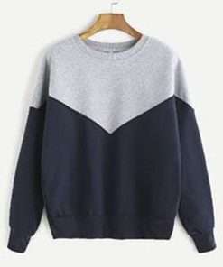 Stylish Grey Melange Block Sweatshirt for Women