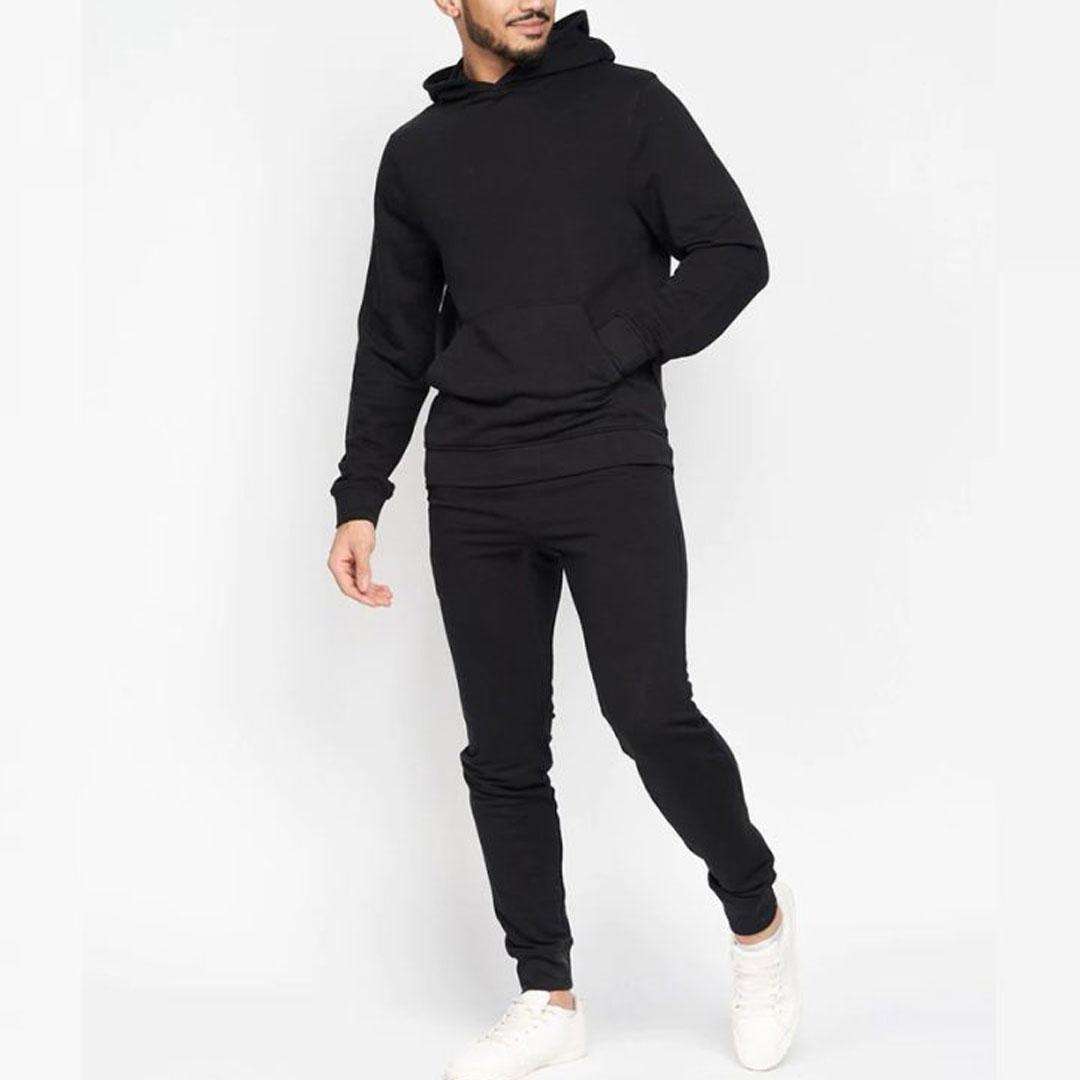 Men's Essential Black Overhead Hooded Tracksuit