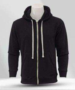 Men’s Stylish Black with Grey Drawstring Zipper Hoodie
