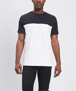 Men's Black-White Colour Block Cotton T-Shirt
