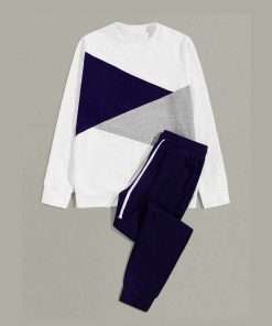White color tracksuit with Navy and Grey Melange triangle