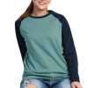 Navy and Pest Colour Long Sleeve Raglan T-Shirt For Ladies