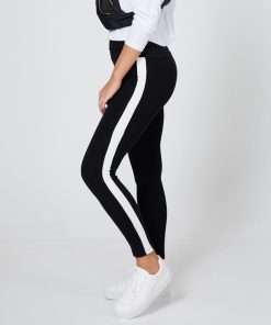 Casual White Striped Black Colour Leggings for Women